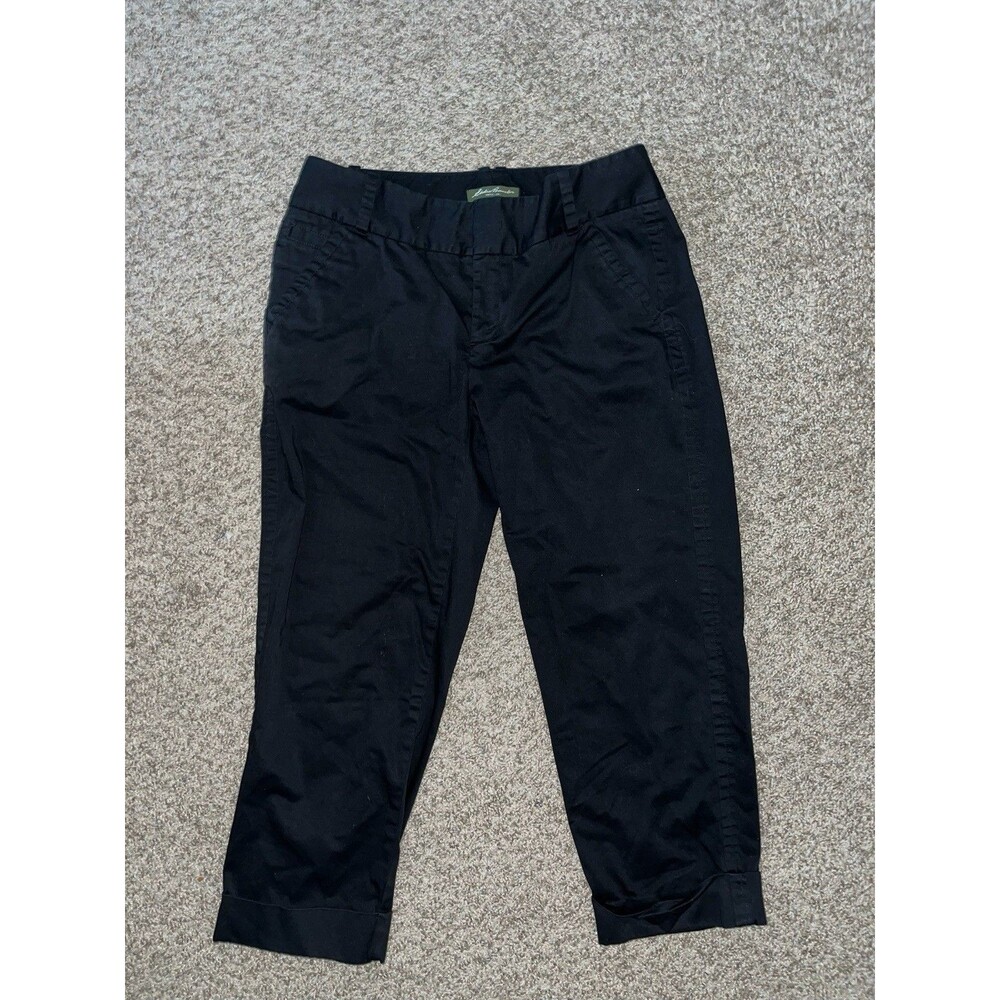Eddie Bauer Women's Black Cropped Twill Pants Straight Leg Cuffed Mid Rise 10